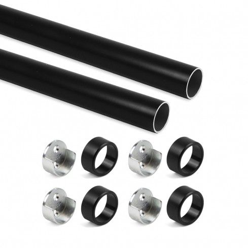 Kledingroede rond zwart (2 stuks ) in complete set, lengte 75 cm