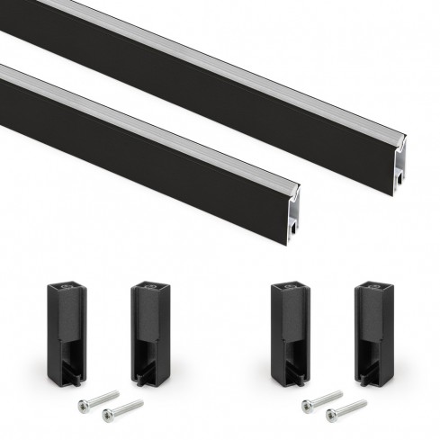 Kledingroede zwart rechthoekig (2 stuks) in complete set 75 cm lang