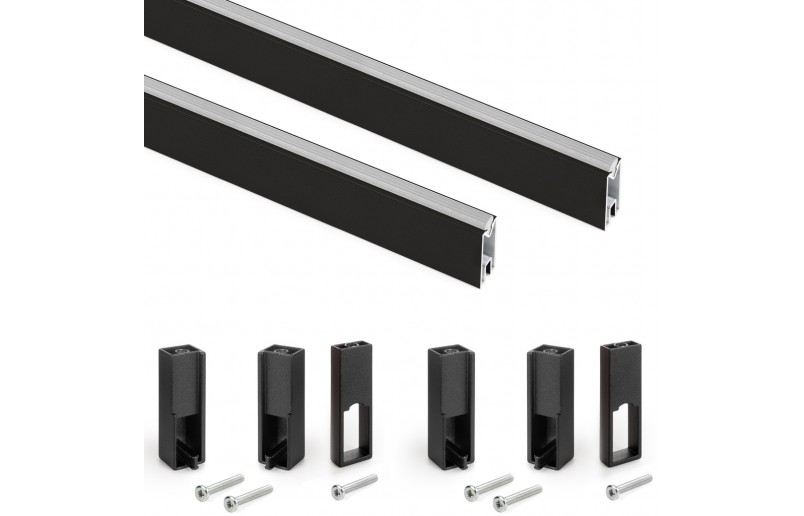 Kledingroede zwart rechthoekig (2 stuks) in complete set 115 cm lang