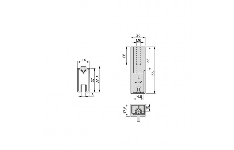 Kledingroede zwart rechthoekig (2 stuks) in complete set 115 cm lang