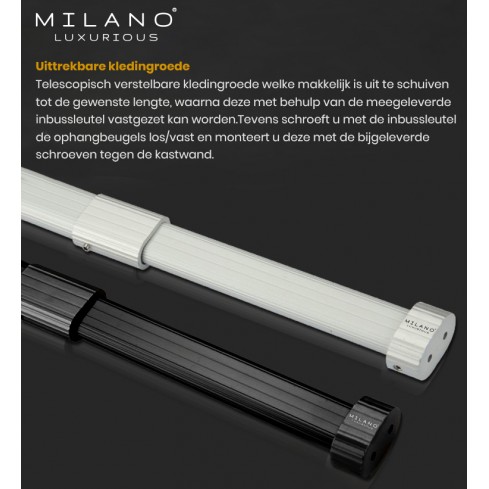 Uitschuifbare kledingroede zilver. 59 - 85 cm