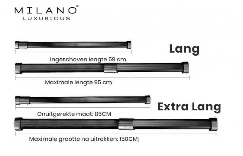 Uitschuifbare kledingroede zilver. 59 - 85 cm