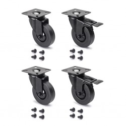 Meubelwielen zwart rubber in set á 4 stuks 102 mm hoog