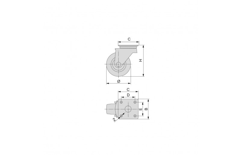 Meubelzwenkwiel grijs rubber in set á 4 stuks 64 mm hoog