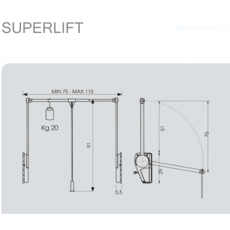 Kledinglift Superieur zilver/chroom, draagvermogen 20 kg