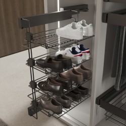 Uittrekbaar schoenenrek met 4 etages wandmontage Titanium 