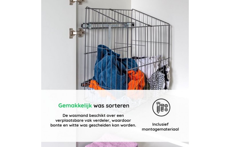 Wasmand inbouw uittrekbaar met vak-verdeler antraciet