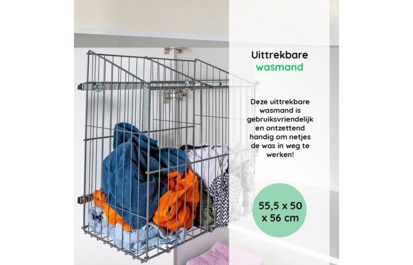 Wasmand inbouw uittrekbaar met vak-verdeler antraciet