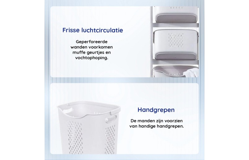 Wassorteerder wit kunststof met 3 manden, totaal 82 liter
