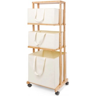 Eleganca wassorteerder - wasmand met 3 vakken en zwenkwieltjes - Bamboe Naturel