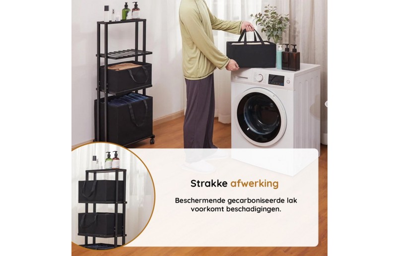 Eleganca wassorteerder - wasmand met 3 vakken en zwenkwieltjes - Bamboe Zwart