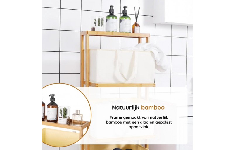 Eleganca wassorteerder - wasmand met 3 vakken en zwenkwieltjes - Bamboe Naturel