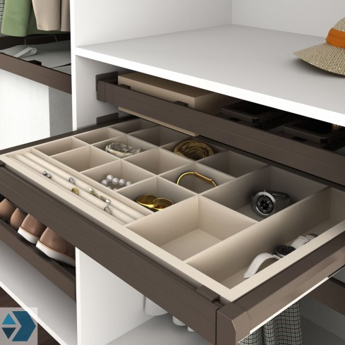 Lade met indeling t.b.v. uittrekbaar frame