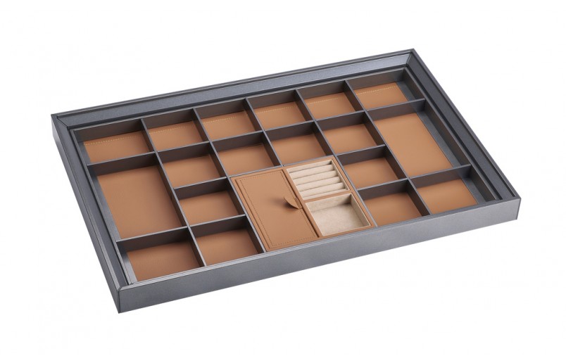 Luxe uittrekbare antraciet/oranje sieradenlade met soft-close