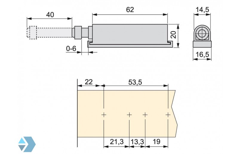 Push-to-open druksnapper met stootbuffer - PTO40