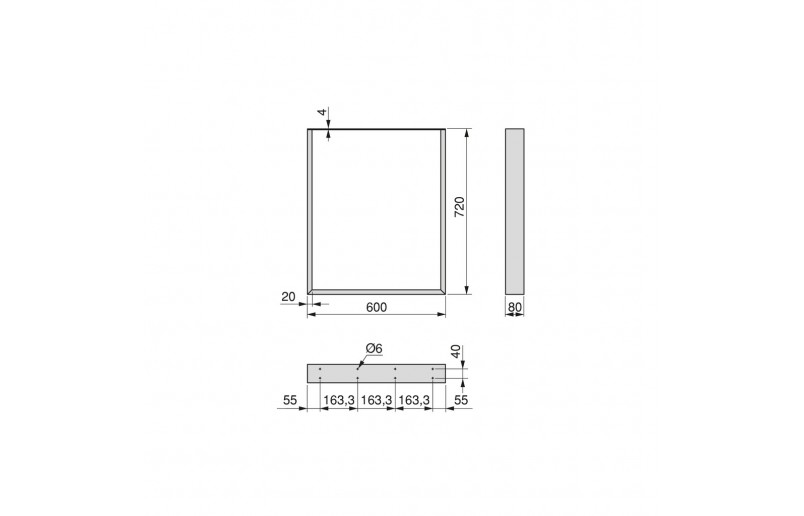 Tafelpoten wit 720 mm hoog, breedte 600 mm, set á 2 stuks